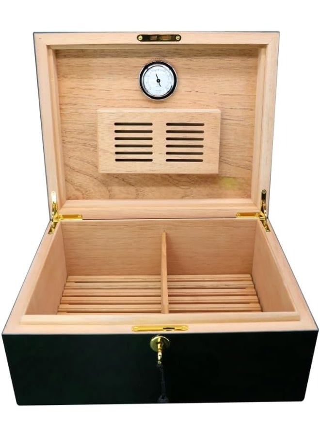 Hemingway Cedar Wood Humidor Case – Large Capacity Desktop Storage Box with Humidifier & Hygrometer, Beautiful Design, 200 Capacity, Premium Material - Image 2